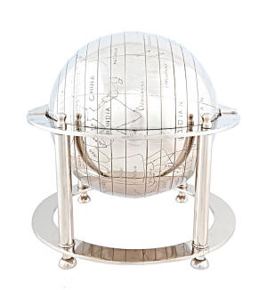 Aluminium World Globe with Brass Tabletop Stand - Nickel