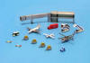 herpa Airport Accessories III - HE519595 - Set includes: 4 passengers,freight transporter,truck,police,van,2 Cessnas, gangway,helicopter,and large and small passenger steps.