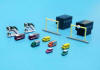 Herpa Airport Acessories 6 - HE519724 - This sixth set of accessories with further equipment for your airport diorama contains two apron markers, two staircases for the airport building, two moveable jetways, two fire engines, a fire chief car, a policecar, two generator vehicles, and two delivery vehicles.