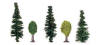 Herpa 18 Trees 1/500 - HE520348 - Back to the roots: some may remember that in the 1960s, Herpa produced model train accessories, including trees. These new trees are not made of one piece of plastic, but are equipped with the kind of tree flakes common on model railroad accessories. The new set, succeeding accessories set XI, also contains eighteen different trees in the 1/500 scale.