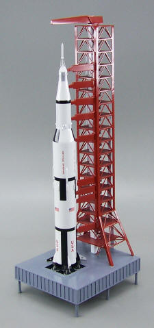 NASA - Apollo Saturn V Rocket with Launch Pad & Tower - 1/200 Scale Mahogany Model