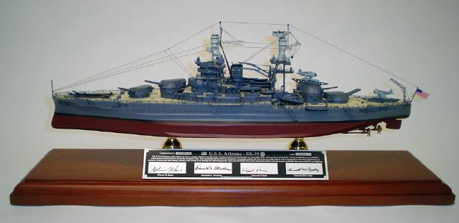 USS Arizona - Signed - 1/350 Scale Mahogany Ship Model - Signature Series