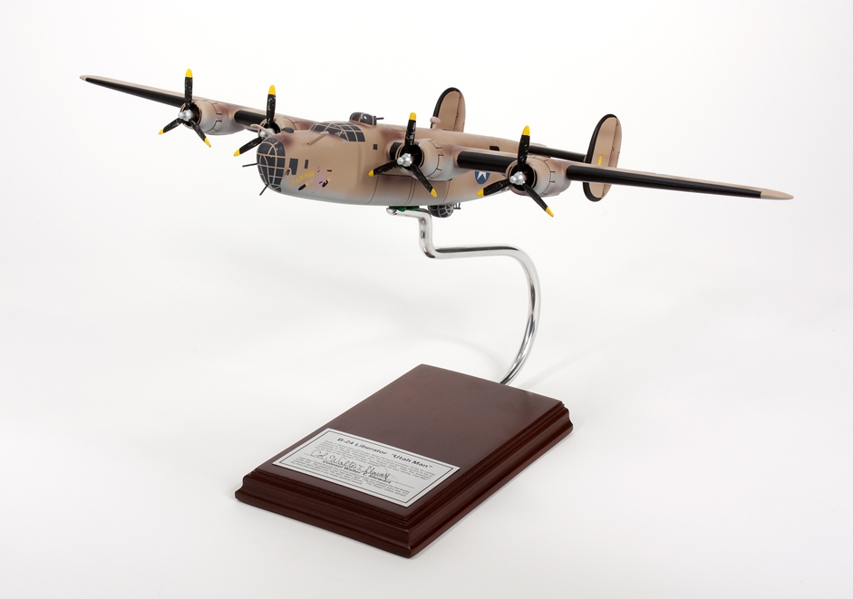 Consolidated - B-24D "Utah Man" - Ploesti Raid - Signed 1/100 Scale Mahogany Model