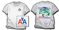 American "Ski" Front and Back Print - Our American "Ski American" on Sale now! This version has the AA logo on the front, with the Colorado Mountains and skier with the 757 on the back! All on a 100% cotton ash shirt! Sizes Large and XL only