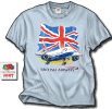 British Airways 777-200 - British Airways shows the colors! Has the 777 in the current "Union Jack" colours with the British Flag in the background. On the front of a 100% cotton ash shirt. Sizes M, L, XL and XXL