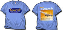 Braniff Concorde - Now, an aircraft t-shirt of a plane that never was! The Braniff Concorde existed for a short while as an extension of British Airways Concorde service onward to Dallas from JFK. There was quite a bit of publicity around the upcoming Braniff painted Concorde, but it never got that far before plans were scrapped. Printed both sides on a Iris Blue shirt! Order Code BNCN. Sizes M, L, XL and XXL