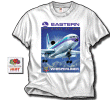Eastern L-1011 TriStar - One of our most popular shirts is Eastern's Lockheed "Whisperliner." Eastern was the initial operator of the L1011 and we have it dramatically displayed. Printed on a the front of a 100% cotton white shirt, we have the aircraft flying out of a blazing sun and streaking clouds. The "Wings of Man" couldn't look better! Sizes M, L, XL, XXL and 3XL