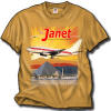 Janet Airlines T-Shirt - Here is a shirt for an airline that technically doesn't exist! Flying from Las Vegas to "Area 51" and other secret locations in the Nevada desert, we have the 737 with the byline "What HAPPENS in Area 51, STAYS in Area 51". This shirt will be a true collector's item. On Camel colored (what could be more appropriate for the desert?) shirt, all the desert accents are here. Sizes M, L, XL, XXL and 3XL.