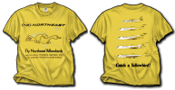 Northeast "Yellowbirds" T-Shirt - If you like a highly visible shirt, look no further than our Northeast Yellowbird shirt. It is the brightest around! We have the Yellowbird on the front, and the profile of aircraft on the back from the F-27 to the Convair 880 in white, yellow and metallic silver! 100% cotton shirt. Sizes M, L, XL and XXL