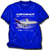 Aeroflot IL-96 T-Shirt - The IL-96 is Ilushin's answer to Boeing's 777 and here it is! On the front of a Black shirt in Aeroflot's attractive new colors! The shirt has metallic silver to highlight the bare metal finish of the plane! Sizes M, L, XL and XXL