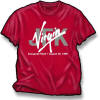 Virgin Inaugural Service JFK T-Shirt - First of a series of shirts produced by an Airline for promotional and advertising purposes. They are in limited quantities. Virgin Atlantic shirt commemorating their Inaugural Service into JFK. On a red 100% cotton Hanes shirt screened in white and metallic silver. Sizes M, L, XL, XXL and 3XL