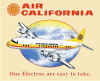 Air California Airlines T-Shirt - Many of us remember Air Cal and before that, when it was Air California. Competing with PSA in the intrastate California market. this carrier relied on the Lockheed Electra in the prop age. Has all the vivid Orange and Yellows of that era.