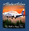 Alaska Airlines B-737-400 T-Shirt - Front print with the 737-400 flying approach into Seattle with Mt. Ranier in the background! 100% Cotton Slate Blue shirt.