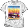 The LAX (Los Angeles International Airport) shirt is here! On the front of a 100% cotton white t-shirt we have a Western B-720 taxiing by while a PSA 727-100 in original colors is in the background sky!