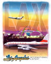 The LAX (Los Angeles International Airport) shirt is here! On the front of a 100% cotton white t-shirt we have a Western B-720 taxiing by while a PSA 727-100 in original colors is in the background sky!